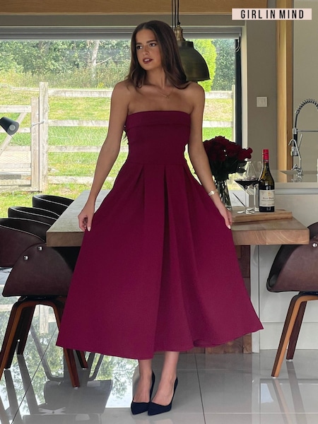 Girl In Mind Red Danni Strapless Bandeau Midi Dress (V09291) | €68
