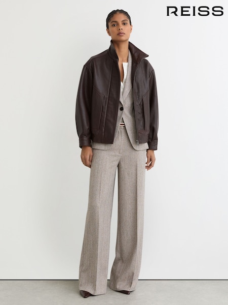 Reiss Grey Isla Wide-Leg Textured Tailored Trousers (V09378) | €237