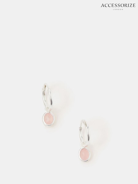 Accessorize Pink Sterling Silver Healing Stone Hoop Earrings (V09446) | €24