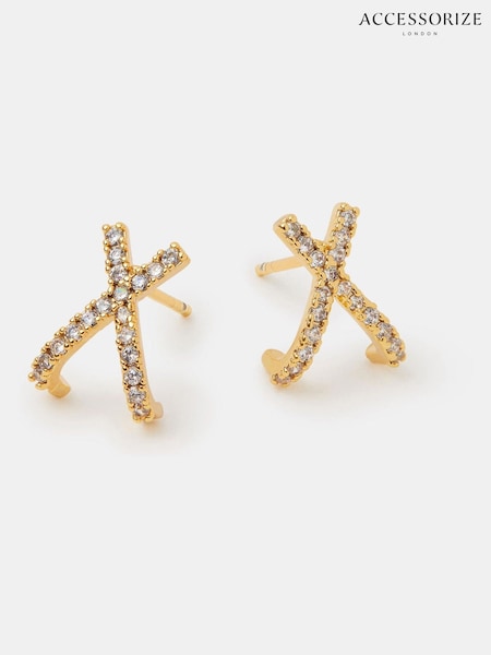 Accessorize Gold Plated 14ct Pavé X Stud Earrings (V09452) | €24