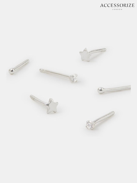 Accessorize 925 Sterling Silver 3-Pack Sterling Silver Star Stud Earrings (V09455) | €28