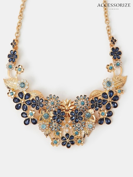 Accessorize Blue Gem Flower Statement Necklace (V09458) | €42
