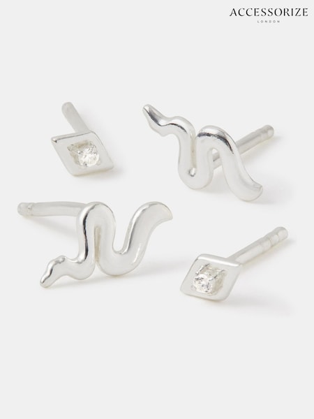 Accessorize 925 Sterling Silver 2-Pack Snake & Eye Stud Earrings (V09463) | €27