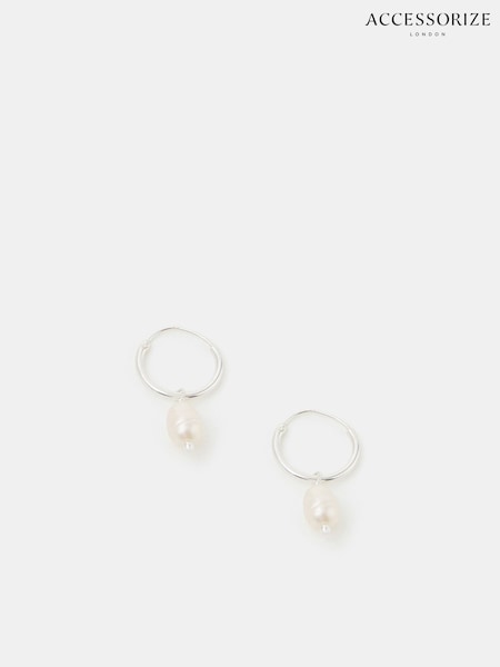 Accessorize 925 Sterling Silver Pearl Hoop Earrings (V09464) | €27