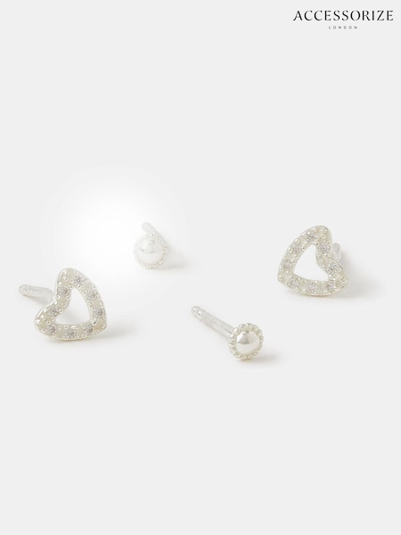 Accessorize Silver Sterling  2-Pack Heart Stud Earrings (V09468) | €27
