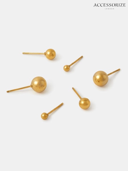 Accessorize Gold 3-Pack Stainless Steel Ball Stud Earrings (V09472) | €25