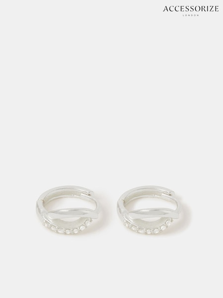 Accessorize 925 Sterling Silver Diamanté Twist Hoop Earrings (V09480) | €29