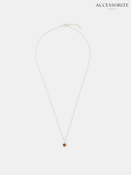 Accessorize Brown Sterling Silver Healing Stone Pendant Necklace (V09483) | €29
