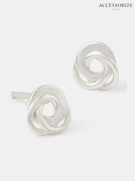 Accessorize Silver Plated Sterling Flat Knot Stud Earrings (V09485) | €24