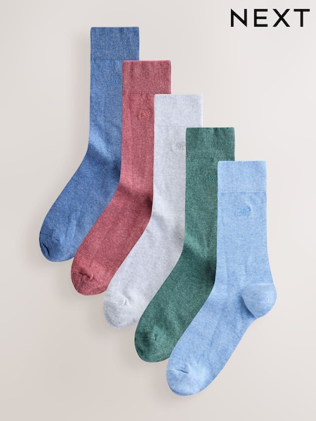 Blue/Green/Grey 5 Pack Embroidered Lasting Fresh Socks (V09496) | €15