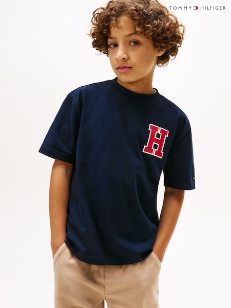 Tommy Hilfiger Blue Varsity Back Logo Crew Neck T-Shirt (V09559) | AED128 - AED151