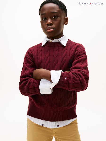 Tommy Hilfiger Red Cable Knit Crew Neck Jumper (V09562) | €63 - €77