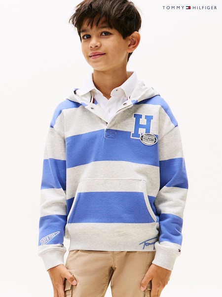 Tommy Hilfiger Blue Varsity Stripe Concealed Placket Hoodie (V09566) | AED379 - AED437