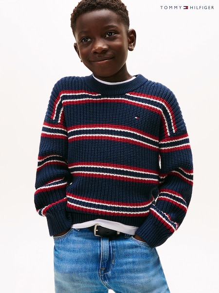 Tommy Hilfiger Blue Cardigan Stitch Crew Neck Jumper (V09572) | €66 - €79