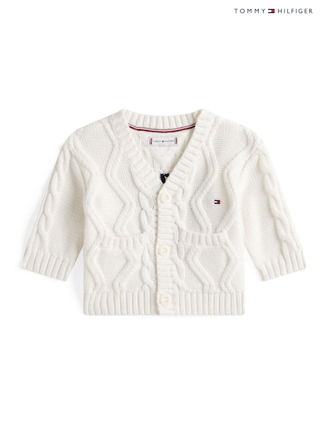 Tommy Hilfiger White Intarsia Back Logo Mixed Knit Cardigan (V09601) | 297 QAR