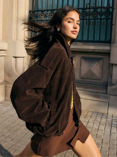 Friends Like These Faux Suede Bomber Jacket (V09607) | ‏332 د.إ.‏