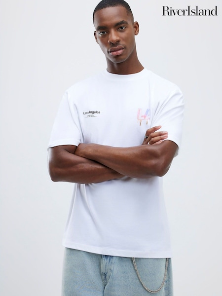 River Island White Regular Fit LA Ice T-Shirt (V09625) | €33
