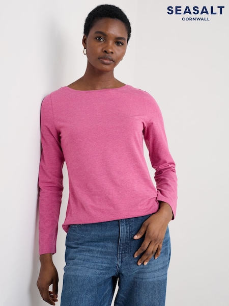 Seasalt Cornwall Pink Easel Long Sleeve Top in Cotton Jersey (V09633) | €44