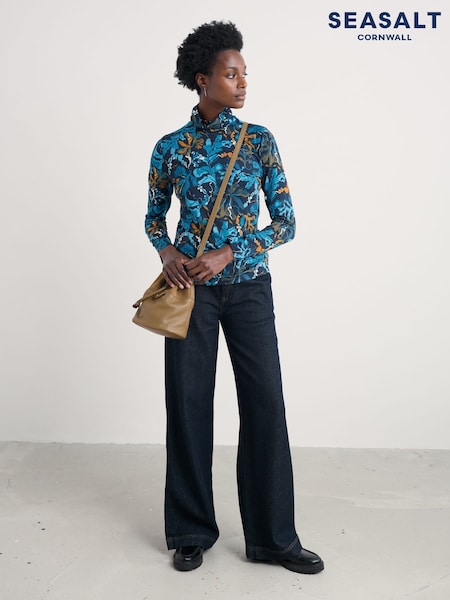 Seasalt Cornwall Blue Landing Roll Neck Top in Cotton (V09634) | €37