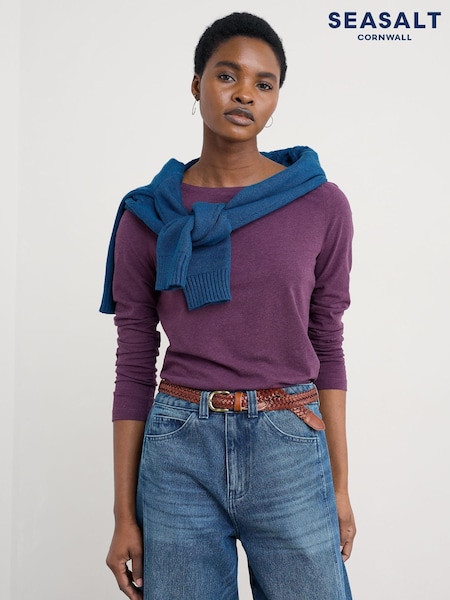 Seasalt Cornwall Purple Easel Long Sleeve Top in Cotton Jersey (V09636) | €44