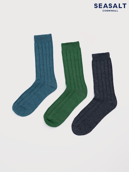 Seasalt Cornwall Blue Gift Box of 3 Mens Bloomin' Good Socks (V09639) | €42