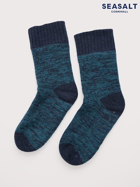 Seasalt Cornwall Blue Teal Mens Knitted House Socks (V09649) | €44
