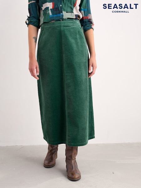 Seasalt Cornwall Green Window Wren Cord Midi Skirt (V09679) | €111