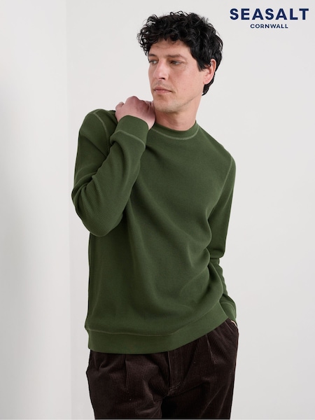 Seasalt Cornwall Green Mens Jackline Waffle Jersey Top (V09688) | 228 QAR