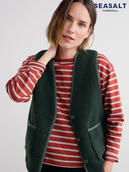Seasalt Cornwall Green Well Wisher Borg Fleece Gilet (V09689) | €96
