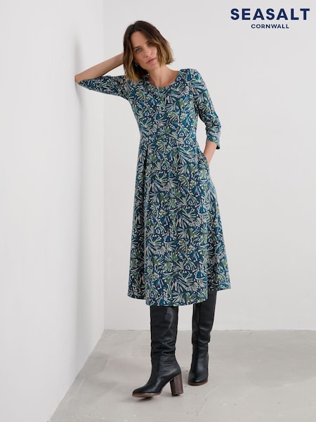 Seasalt Cornwall Blue Veronica Midi Dress in Cotton Jersey (V09691) | €111