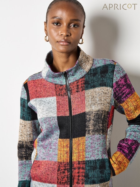 Apricot Grey Multicolour Check Fleece Jacket (V09699) | €47