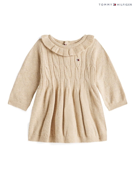 Tommy Hilfiger Cream Cable Knit Peter Pan Collar Dress (V09722) | AED349