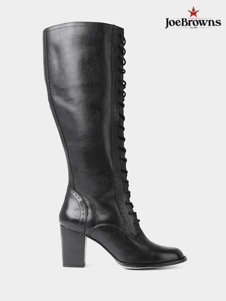Joe Browns Black Embossed Detail Side Zip Leather Lace Up Boots (V09776) | 643 QAR
