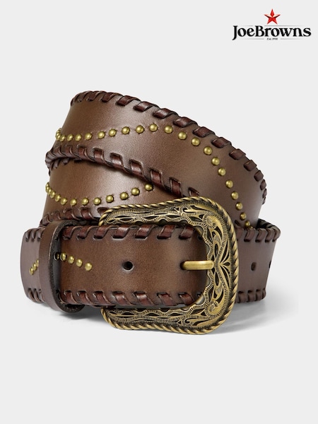 Joe Browns Brown Patterned Leather Belt With Gold Buckle & Studs Earrings (V09777) | €66