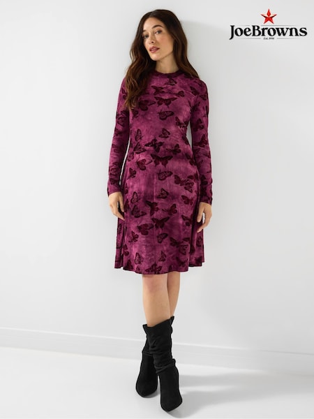 Joe Browns Purple Flocked Butterfly Mini Skater Dress (V09779) | €82