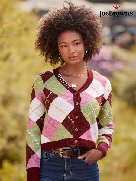 Joe Browns Red Classic Argyle Pattern Cardigan (V09820) | €78