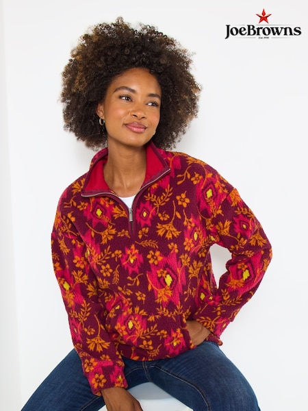 Joe Browns Red Floral Print Zip-Up Fleece (V09827) | AED320