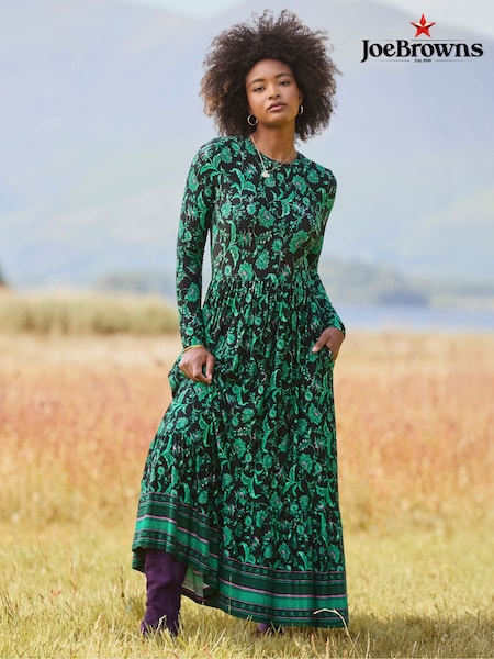 Joe Browns Green Floral Border Print Jersey Dress (V09835) | €80