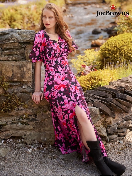 Joe Browns Pink Floral Print Button-Through Maxi Dress (V09857) | €92
