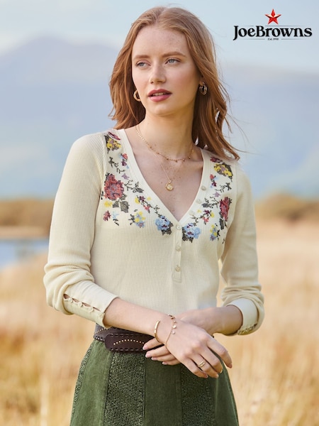 Joe Browns Cream Exquisite Embroidered Henley Top (V09859) | €66