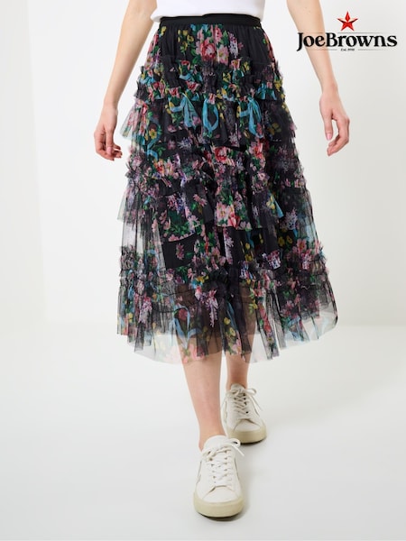 Joe Browns Black Mesh Floral Ruffle Skirt (V09862) | AED349