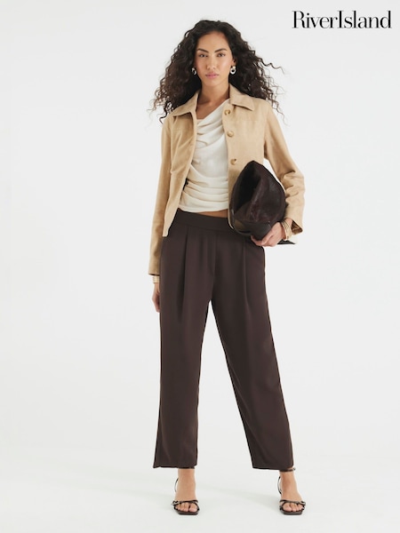 River Island Brown Barrell Leg Elastic Waist Trousers (V09871) | €51