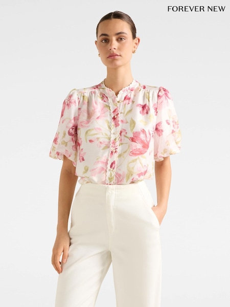 Forever New Cream Becca Scalloped Blouse Contains Linen (V09902) | €75