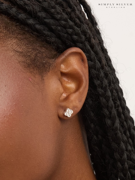 Simply Silver 925 Sterling Silver Polished and Cubic Zirconia Clover Stud Earrings (V09981) | €24