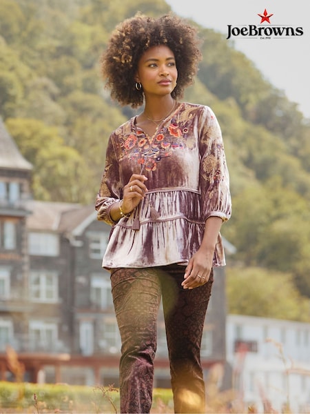 Joe Browns Grey Velvet Embroidered Top (V10074) | €93