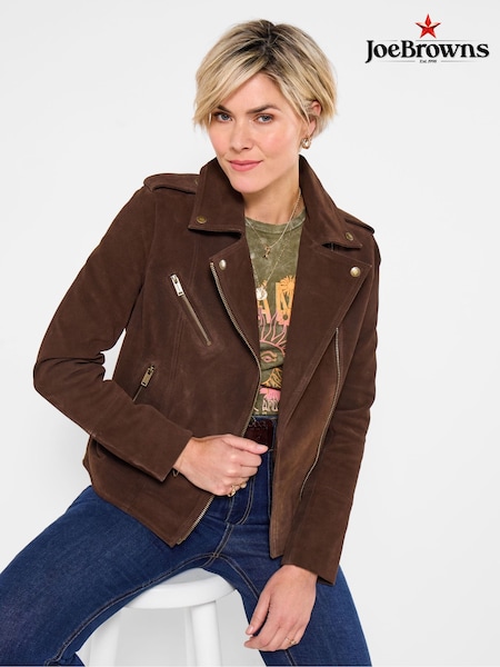 Joe Browns Brown Suede Collared Biker Jacket (V10112) | AED1,368