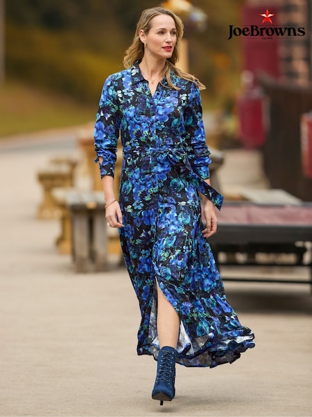 Joe Browns Blue Petite Print Floral Maxi Shirt Dress (V10115) | €92