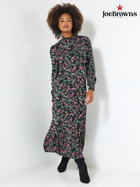 Joe Browns Black Petite Vintage Frill Floral Jersey Midi Dress (V10123) | €80