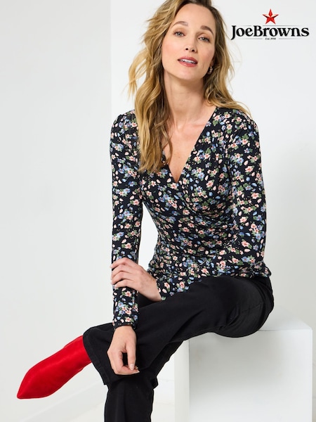 Joe Browns Black Shawl Collar Floral Top (V10129) | €60