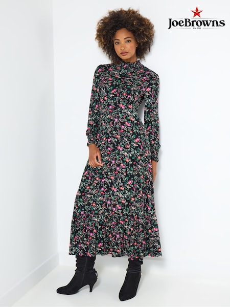 Joe Browns Black Vintage Frill Floral Jersey Midi Dress (V10144) | €79